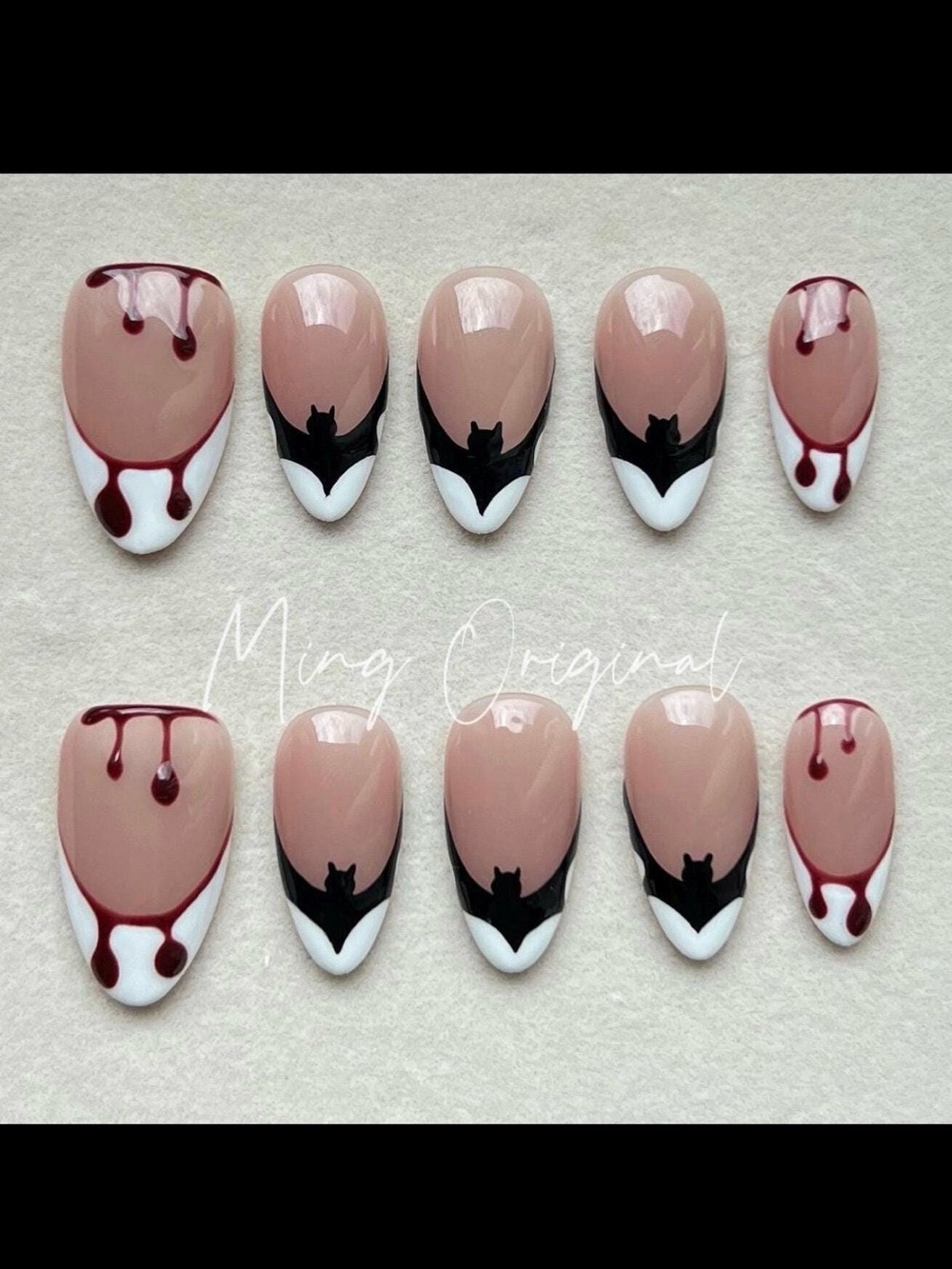 New Halloween Nails! Pink & White, Spooky Vampire Blood, Black Bat Tip, Press-On